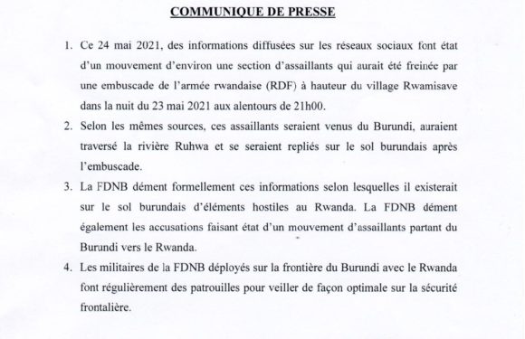 Le BURUNDI dément le présence sur son sol de rebelles du RWANDA