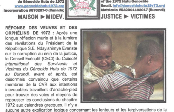 BURUNDI : Le Collectif des Survivants et Victimes du Génocide HUTU de 1972 en colère