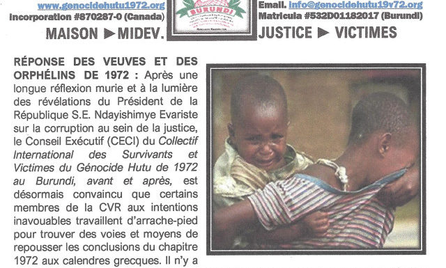BURUNDI : Le Collectif des Survivants et Victimes du Génocide HUTU de 1972 en colère