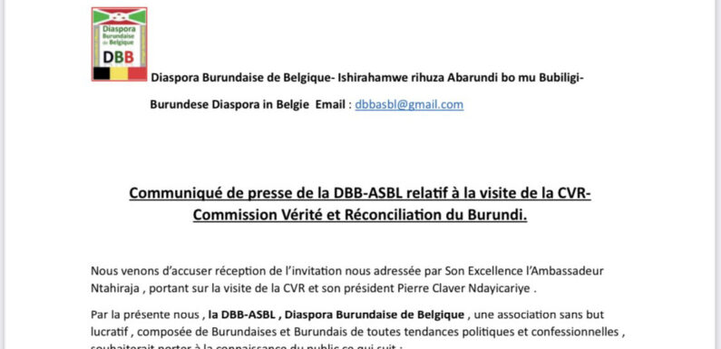 Burundi / Diaspora : La DDB en Belgique rejette le travail de la CVR par communiqué