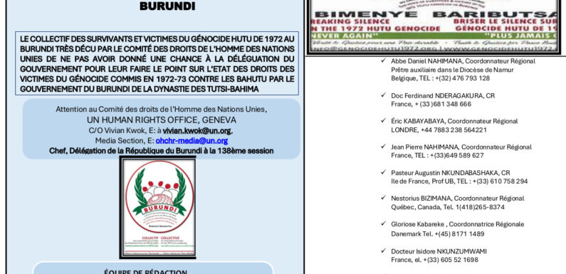 Burundi : Déception du Collectif des Survivants du Génocide Hutu de 1972 face à l’ONU