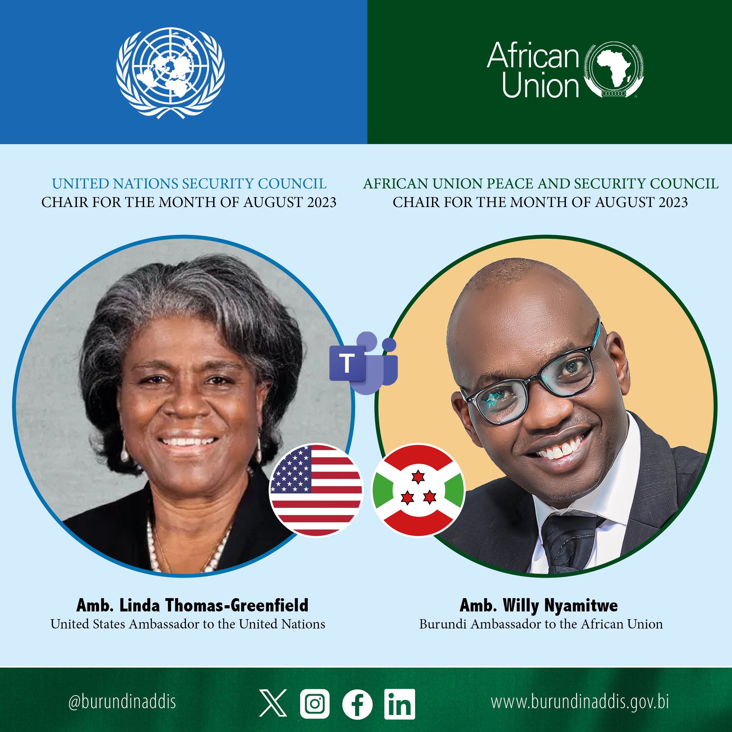 Burundi / US : Amb. Nyamitwe Willy échange avec Amb. Linda Thomas-Greenfield à Addis Abeba