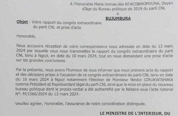 Burundi : Girukwishaka Nestor officiellement à la tête du CNL.