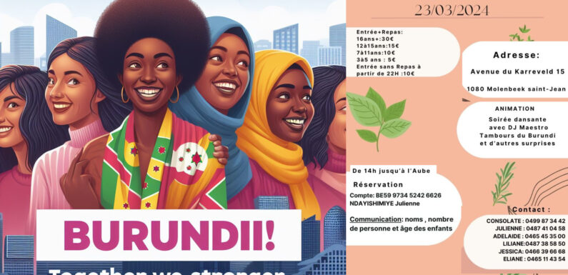 Burundi – Diaspora / Agenda : Bruxelles, le 23 mars 2024 – La Journée de la Femme 2024.