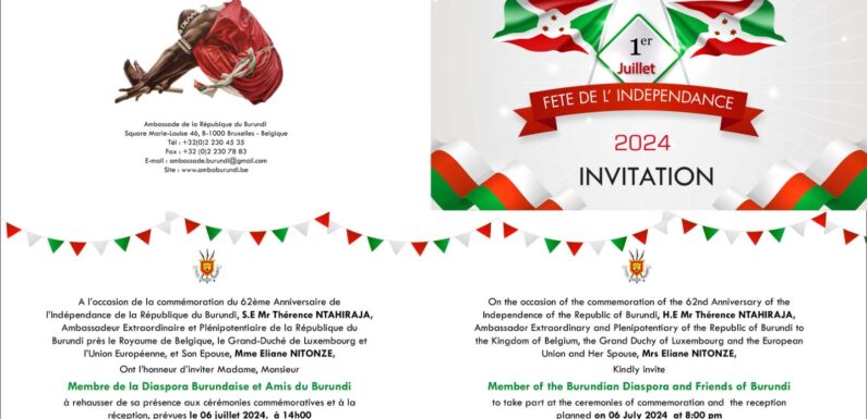 Burundi / Agenda : 6 juillet 2024, à 14h, Belgique, 62ème anniversaire de l’indépendance.
