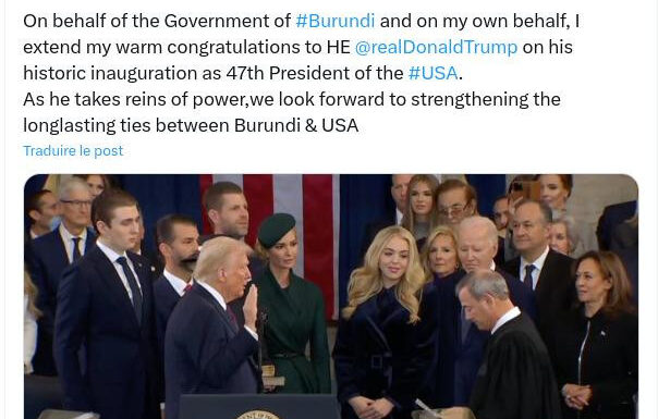 Burundi / USA : Ndayishimiye félicite Trump pour son investiture en cette ère multipolaire.